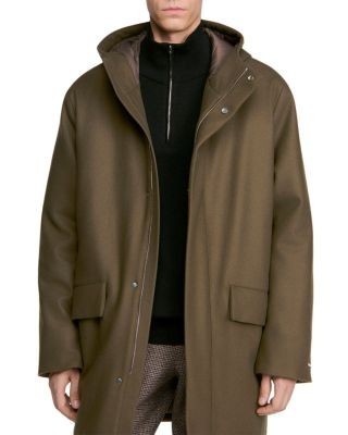 Sandro Scooter Wool Blend Hooded Parka Jacket