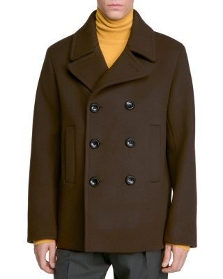 Sandro Double Breasted Wool Blend Pea Coat