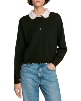 Sandro Fitzgerald Beaded Polo Collar Sweater