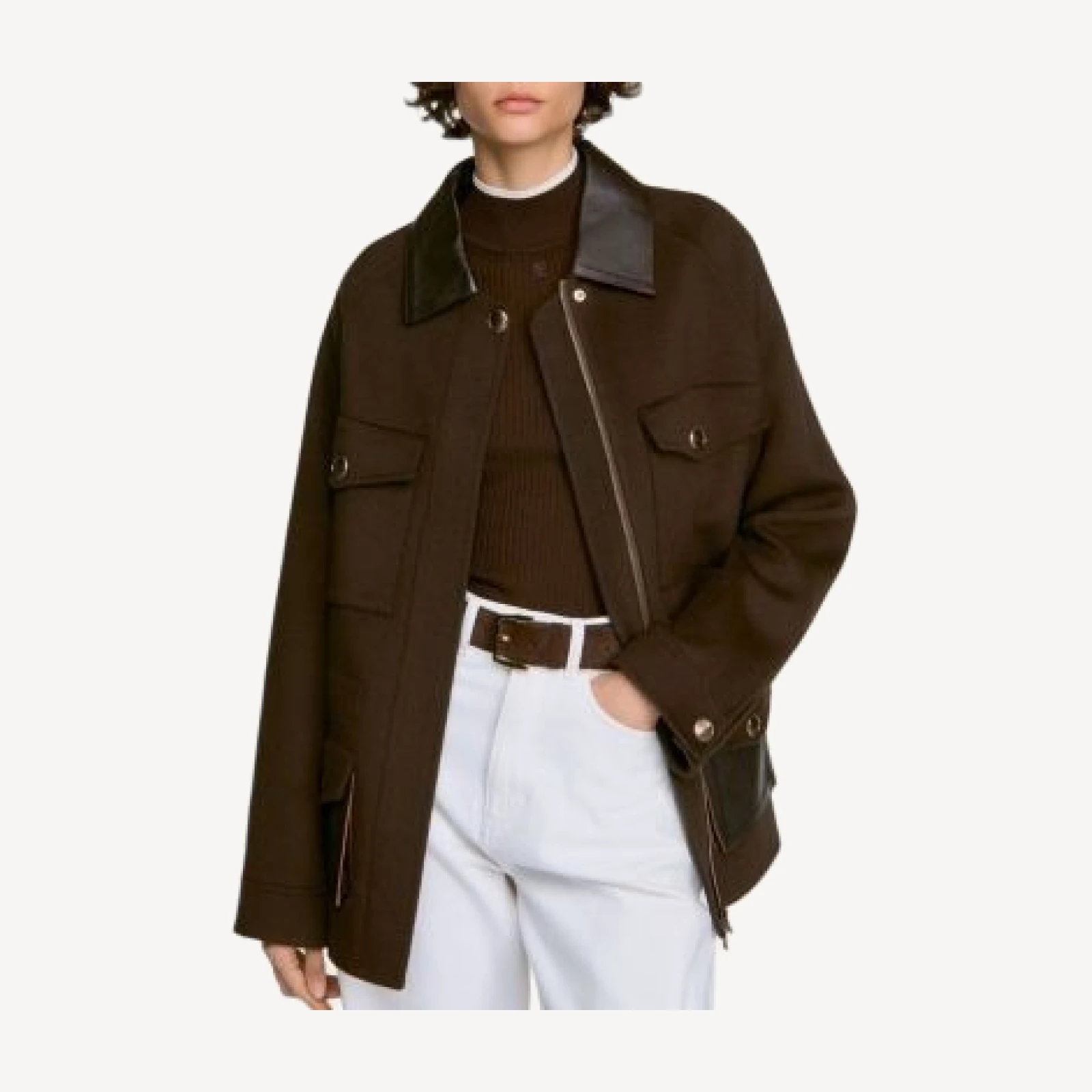 Sandro Gery Leather Trim Wool Jacket
