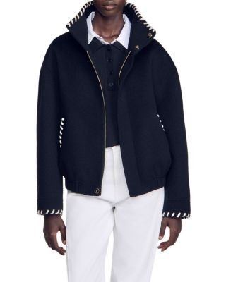 Sandro Lilian Wool Whipstitch Trim Jacket