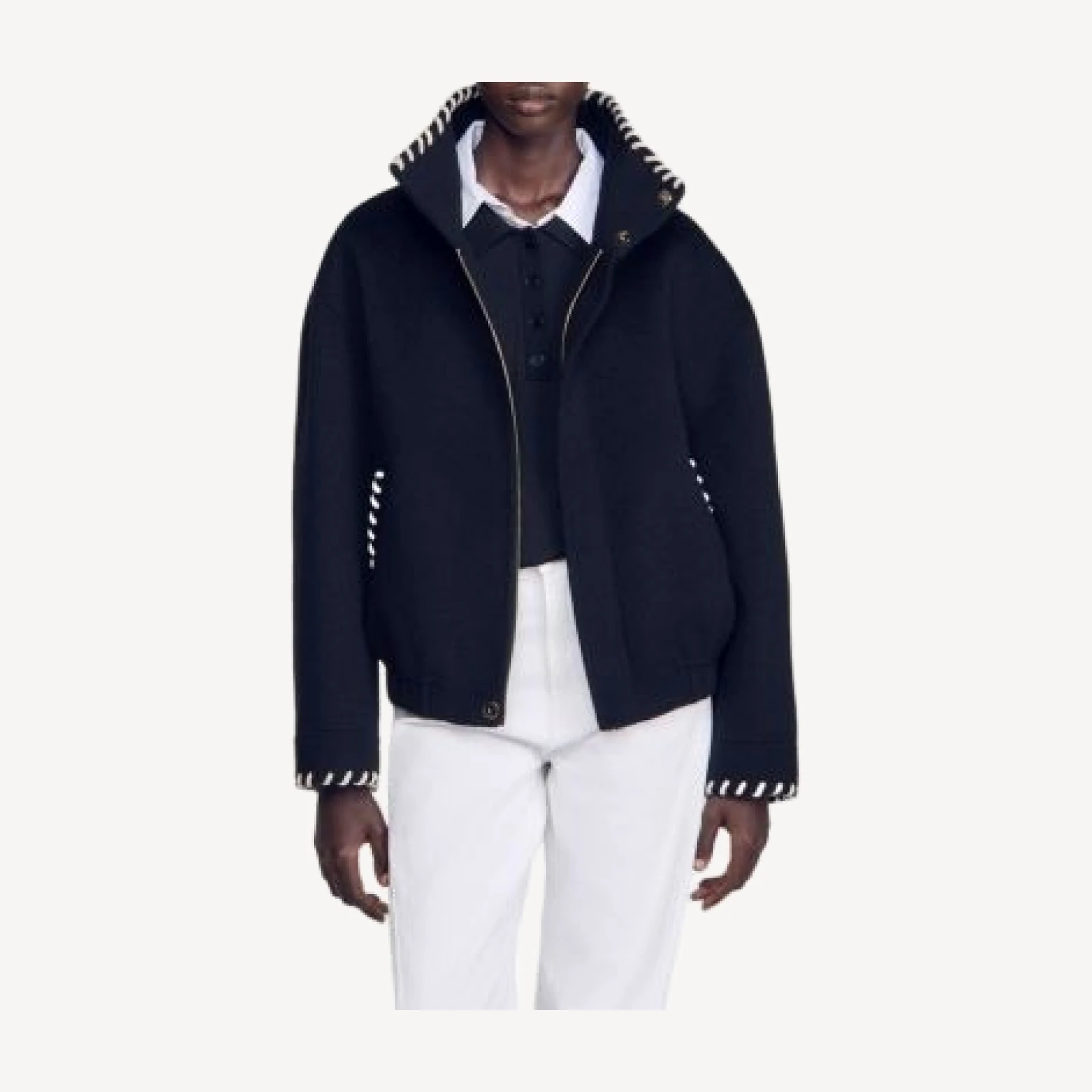 Sandro Lilian Wool Whipstitch Trim Jacket