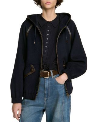 Sandro Brooks Wool Hooded Jacket
