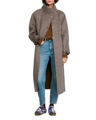 Sandro Spencer Wool Blend Check Coat