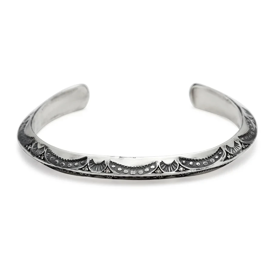 Vintage Castillo Knife Edge Cuff - Silver & Grey Diamond