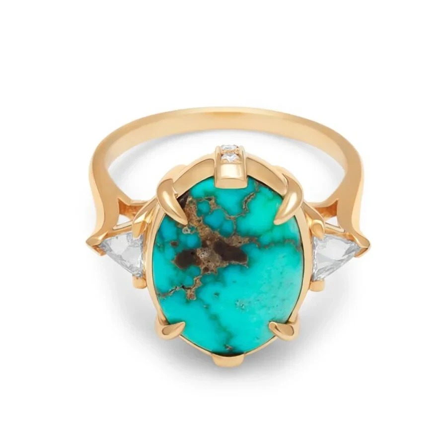 Bea Oval Turquoise Ring - 18k Yellow Gold & White Diamonds