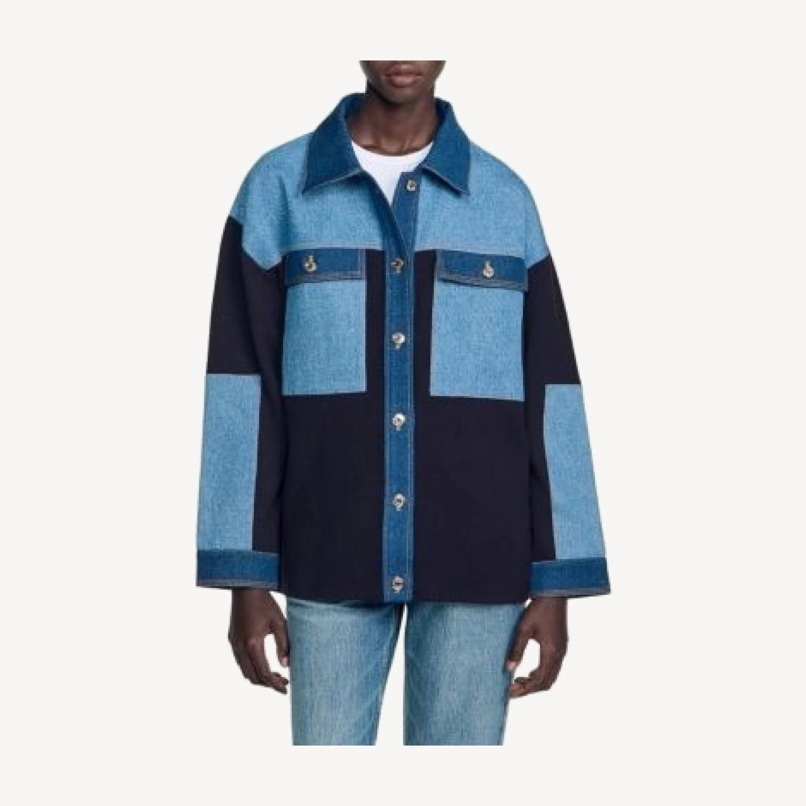 Sandro Celia Denim Mix Oversized Jacket