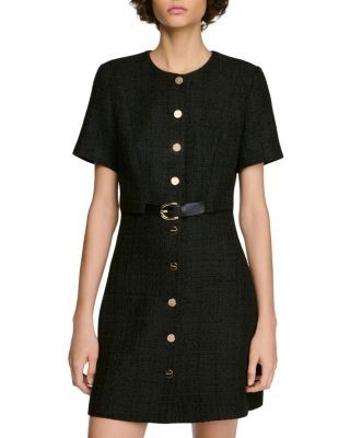 Sandro Palace Tweed Belted Dress