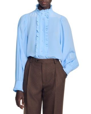 Sandro Hortense Silk Ruffled Shirt