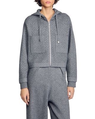 Sandro Luce Hooded Rhinestone Zip Cardigan