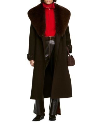 Sandro Gustave Faux Shearling Collar Robe Coat