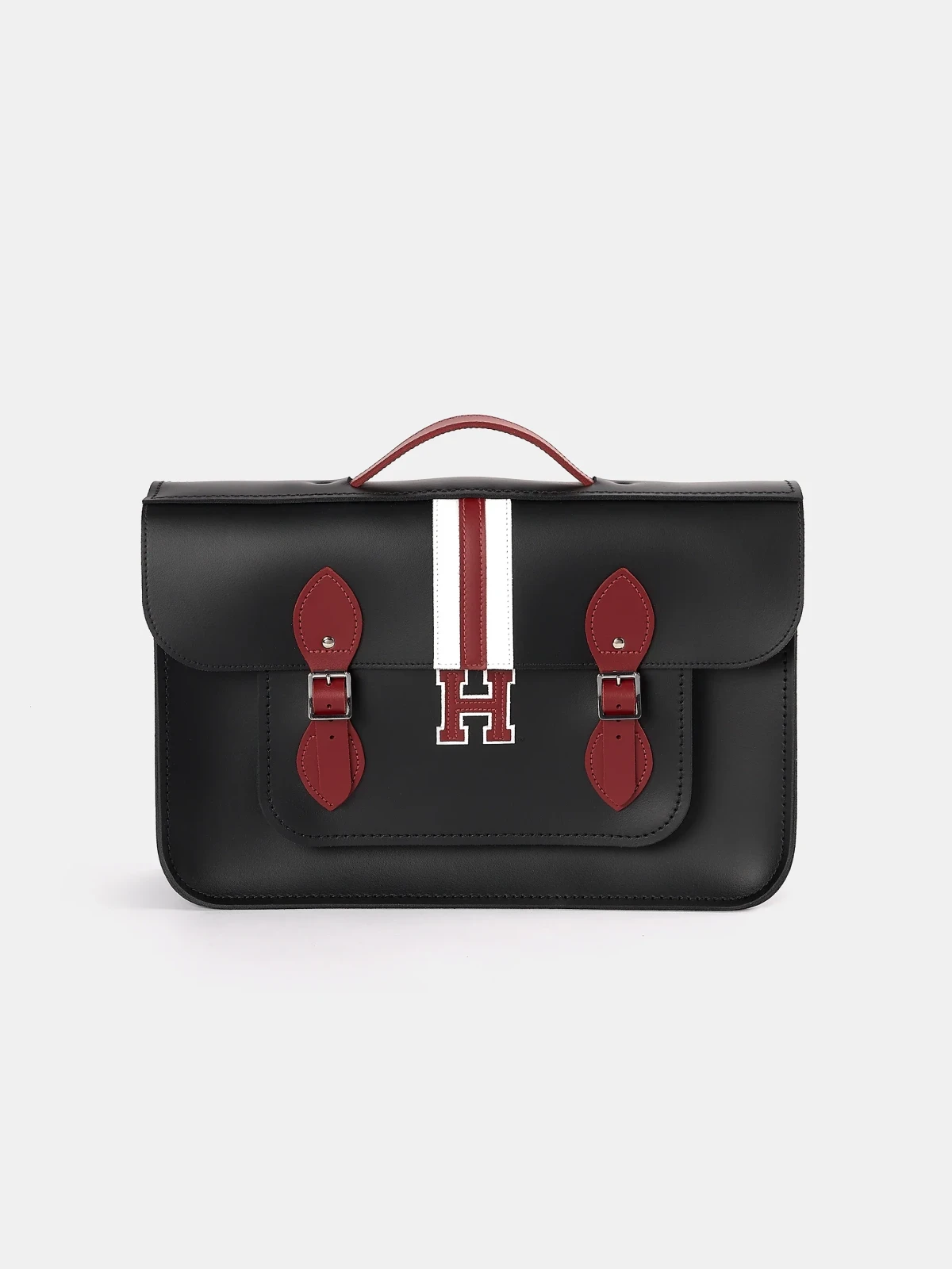 The 15 Inch Batchel - Black with Harvard Stripe