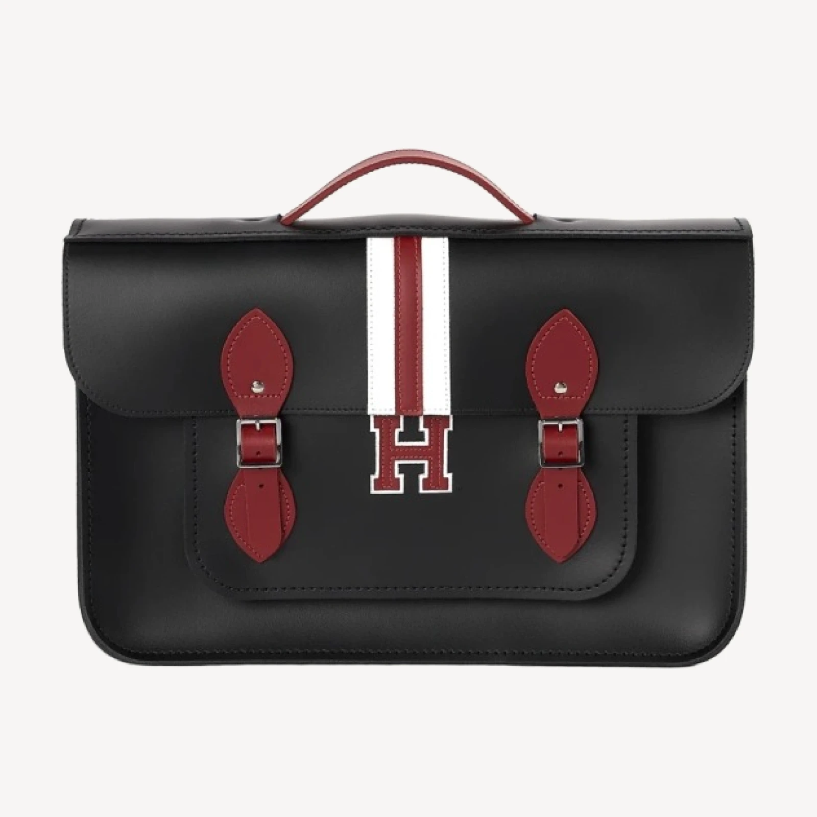 The 15 Inch Batchel - Black with Harvard Stripe