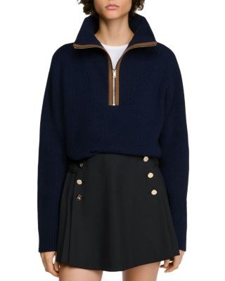 Sandro Mara Wool & Cashmere Half Zip Sweater