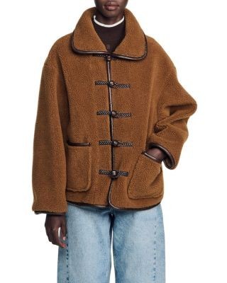 Sandro Sulivan Leather Trim Faux Fur Jacket