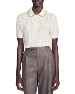 Sandro Mirabelle Wool Embellished Pointelle Sweater