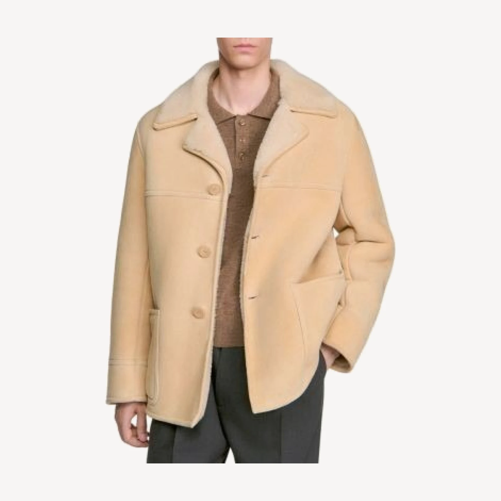 Sandro Notch Lapel Shearling Jacket