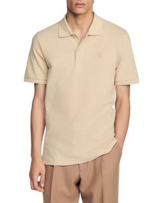 Sandro Mesh Cotton Polo Shirt with Leather Logo Patch