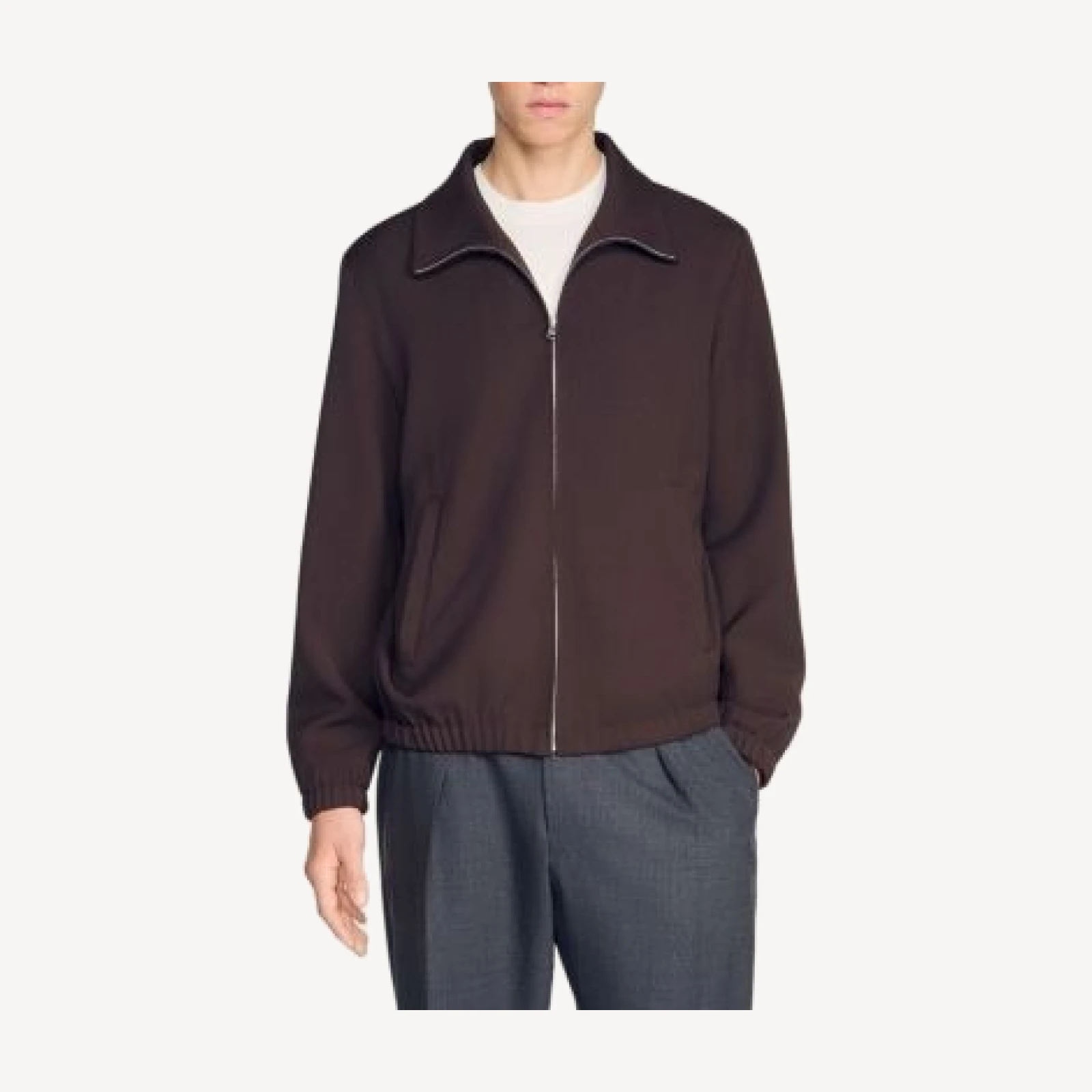 Sandro Stand Collar Wool Track Jacket