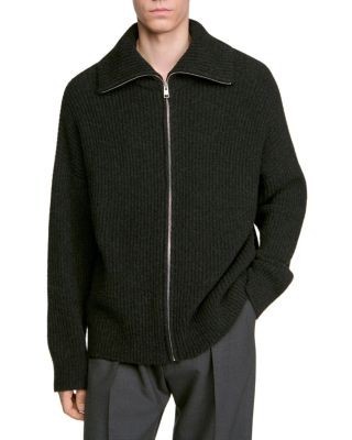 Sandro Textured Zip Ribbed Cardigan Jacket