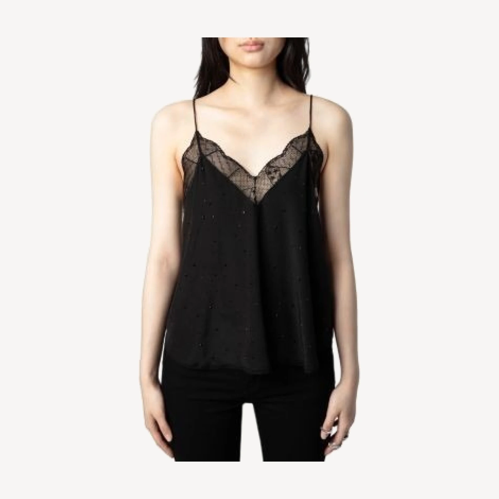 Zadig & Voltaire Silk Lace Trim Embellished Cami