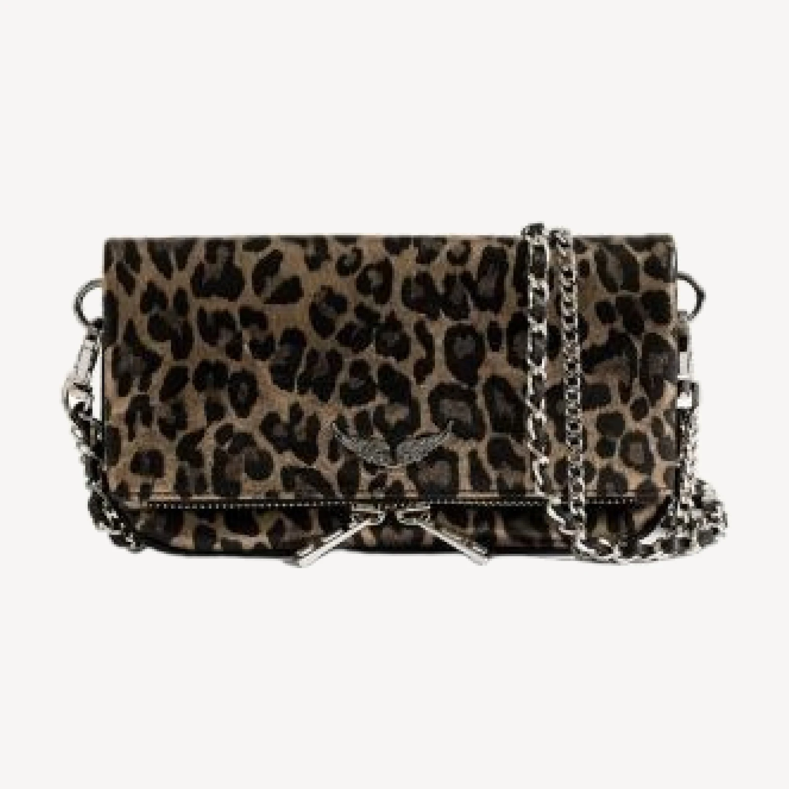 Zadig & Voltaire Rock Nano Metallic Leopard Print Leather Clutch