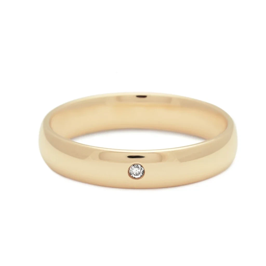 Classic Half Round Band with Diamond Accent - 14k Gold or Platinum & White Diamond