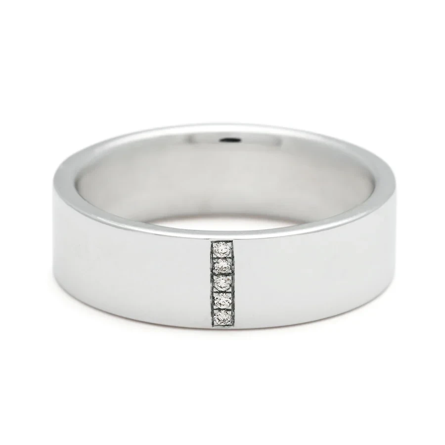 Diamond Dusted Flat Band - 14k Gold & White Diamond, Comfort Fit, 5mm