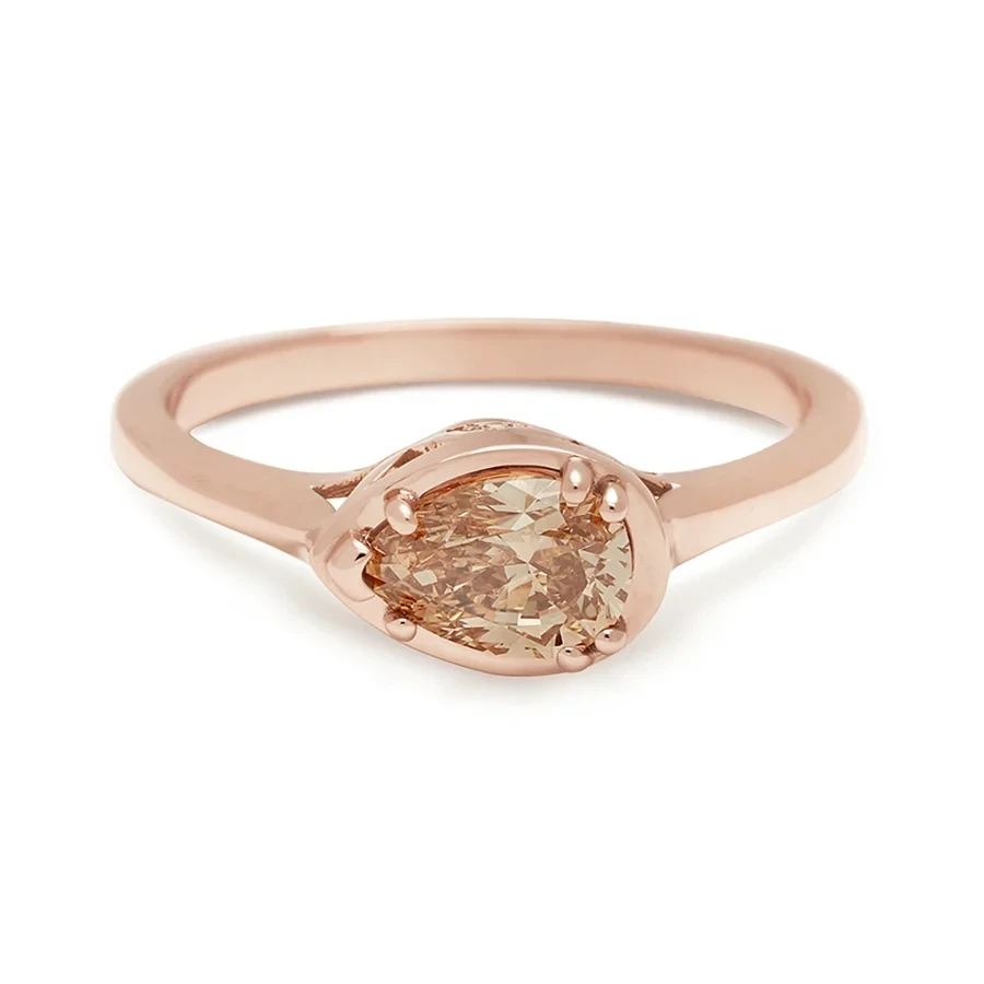 Petite Pear Luna Ring - Rose Gold & Champagne Diamond (.68ct)