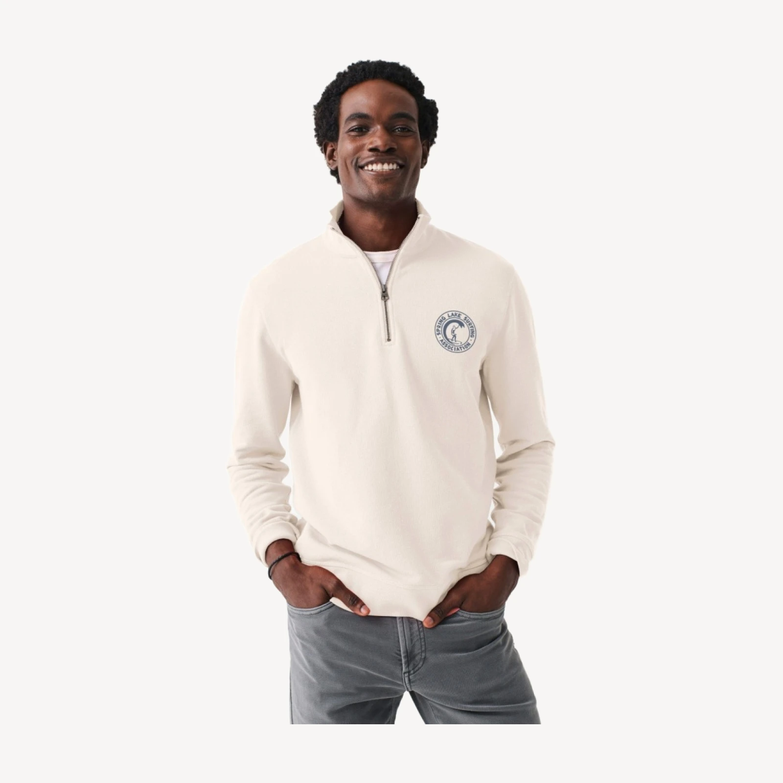 Spring Lake Long- Sleeve Terry Quarter- Zip - Solar White