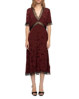 Zadig & Voltaire Redoxal Silk Lace Trim Midi Dress