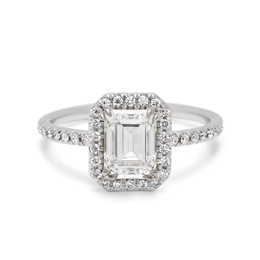 Eleonore Delicate Pave Ring with Halo - White Gold & White Diamond
