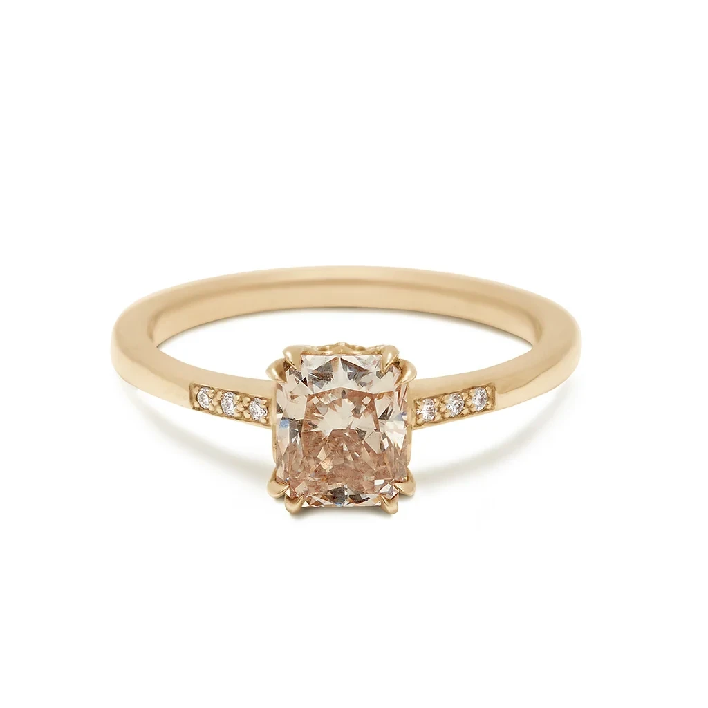 Hazeline Solitaire Ring - Yellow Gold & Cushion Champagne Diamond
