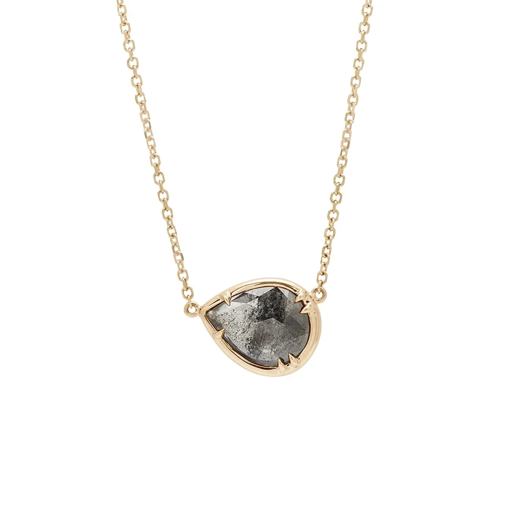 Pear Amulet Necklace - Yellow Gold & Grey Diamond