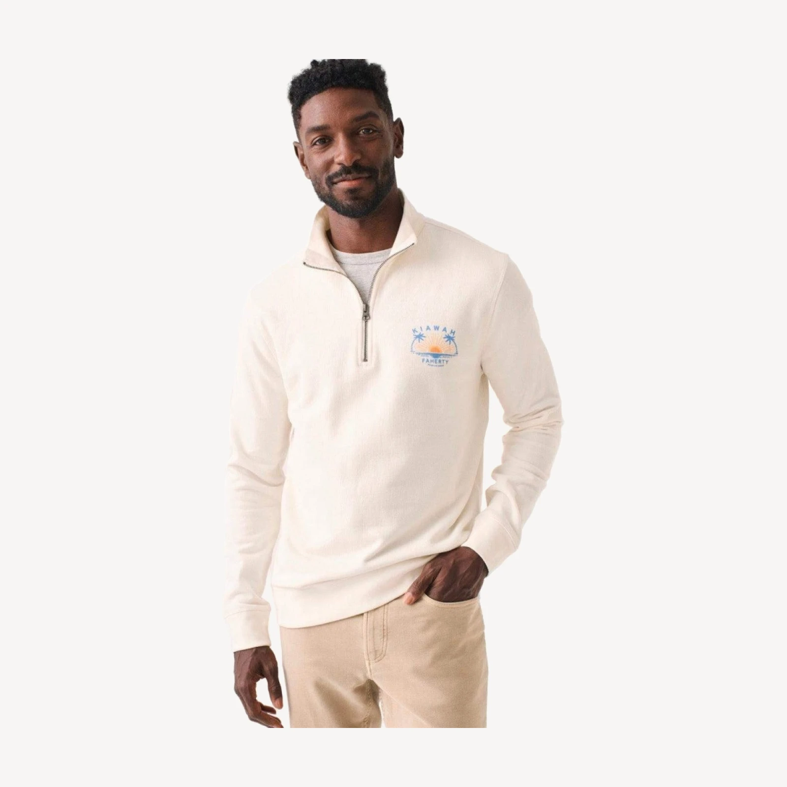 Kiawah Long-Sleeve Terry Quarter-Zip - Solar White