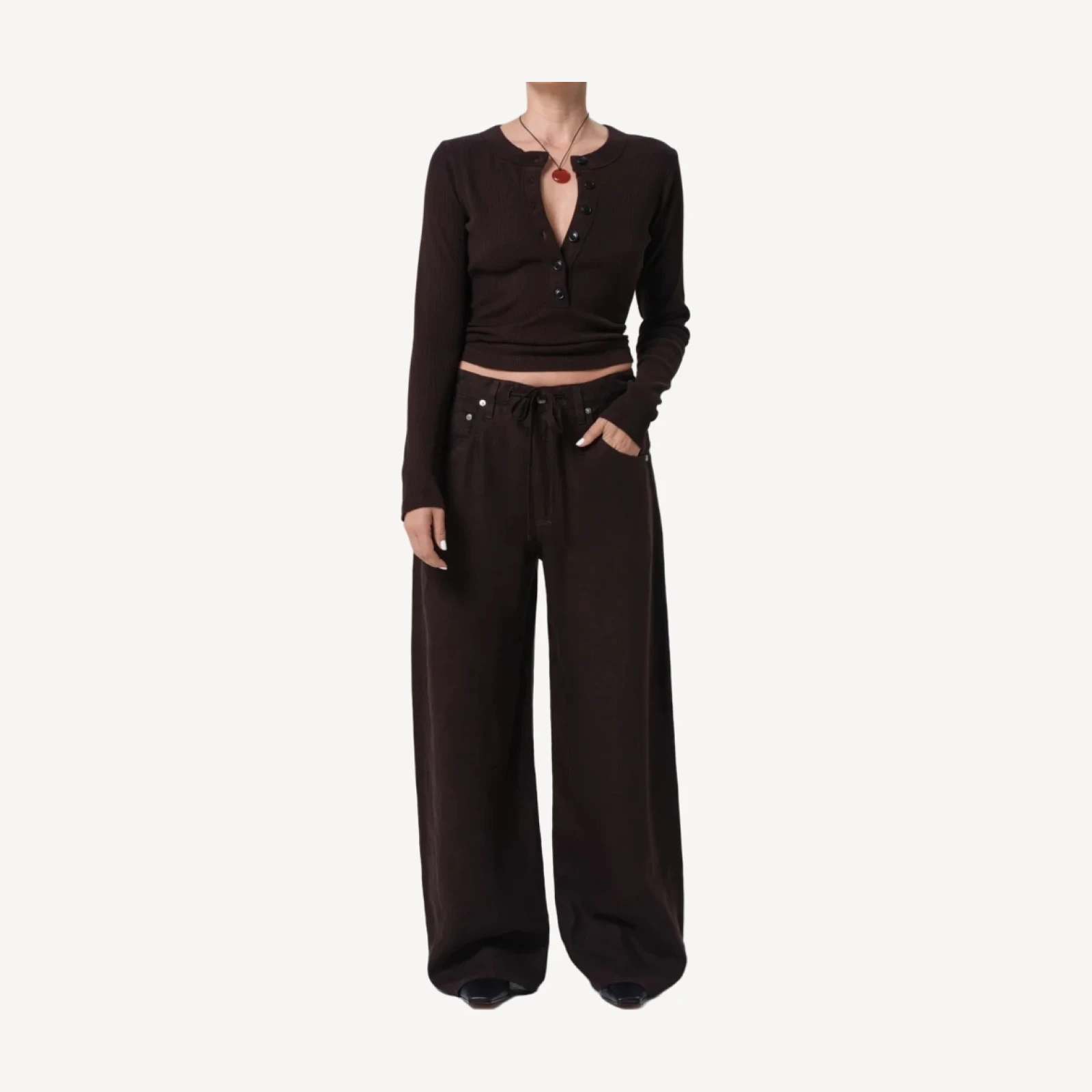 Petite Brynn Drawstring Linen Trouser in Chocolate