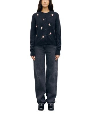 Gerard Darel Raymonde Wool Floral Intarsia Cardigan