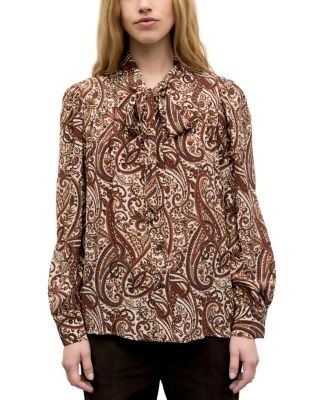 Gerard Darel Lisie Printed Tie Neck Blouse