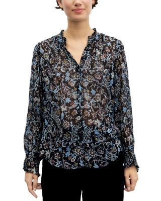 Gerard Darel Linda Printed Ruffle Collar Blouse