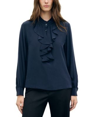 Gerard Darel Loan Silk Ruffle Front Top