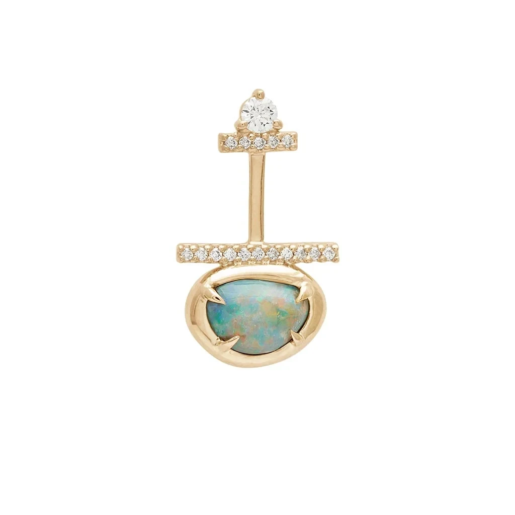 Petit Vesta Amulet Earring - Yellow Gold, White Diamonds & Opal