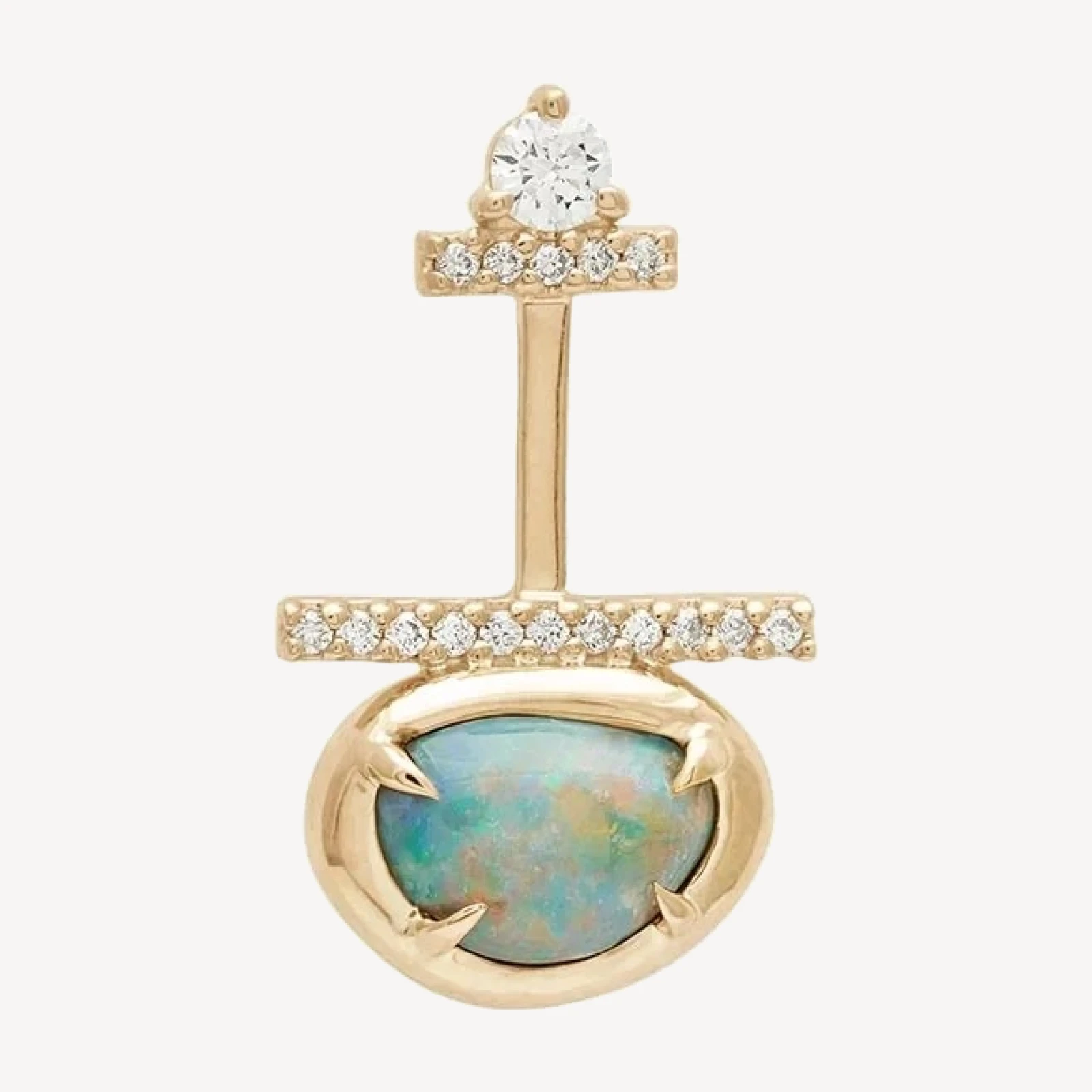 Petit Vesta Amulet Earring - Yellow Gold, White Diamonds & Opal