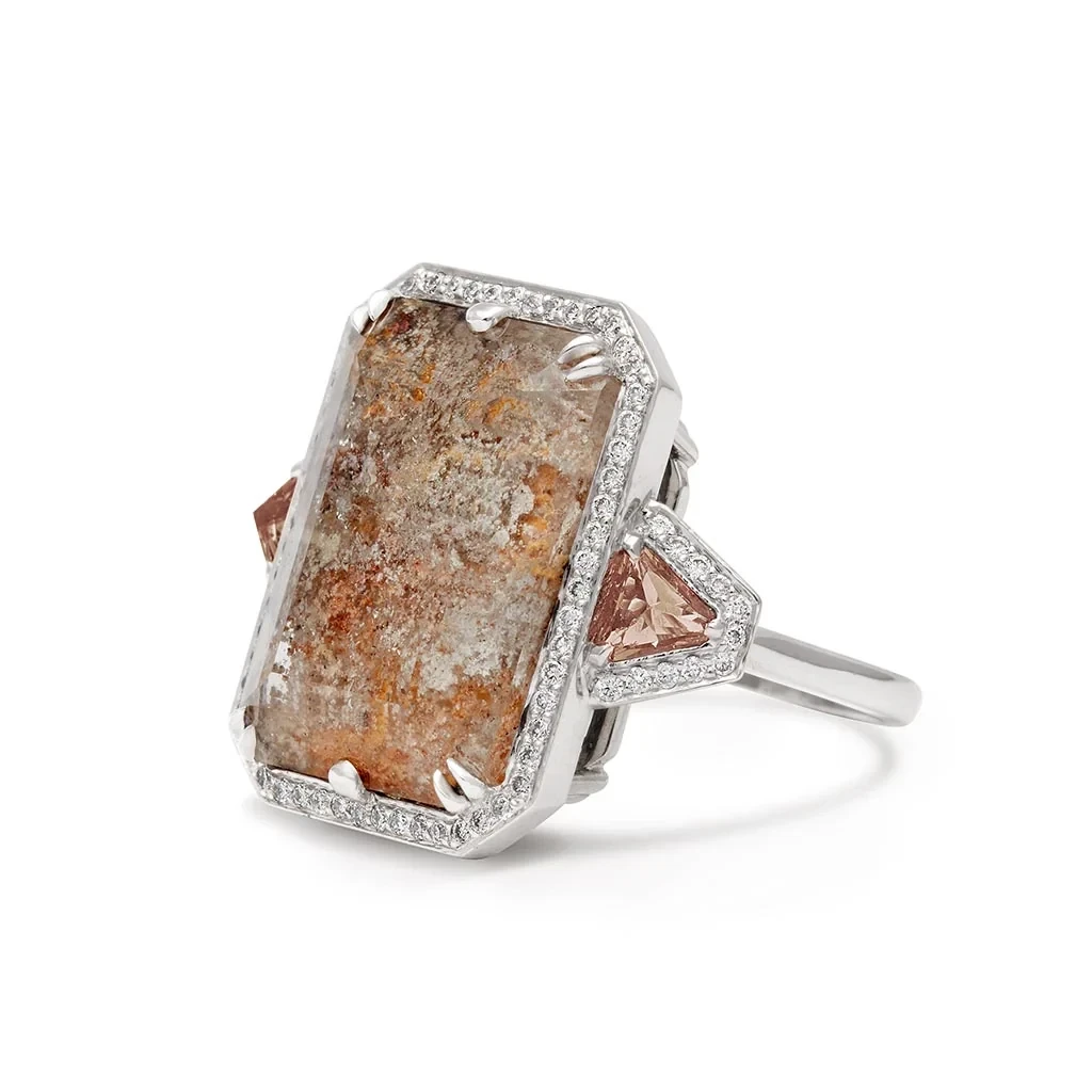 Terra Firma Quartz Bea Halo Ring - White Gold, Dolomite Quartz & Andalusite