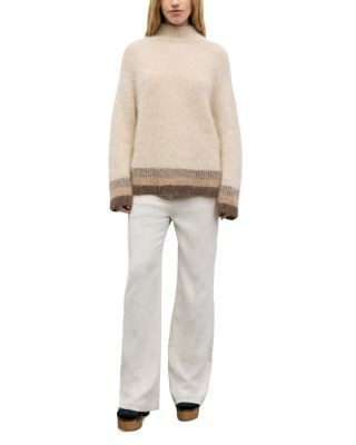 Gerard Darel Rola Mock Neck Striped Trim Pullover Sweater