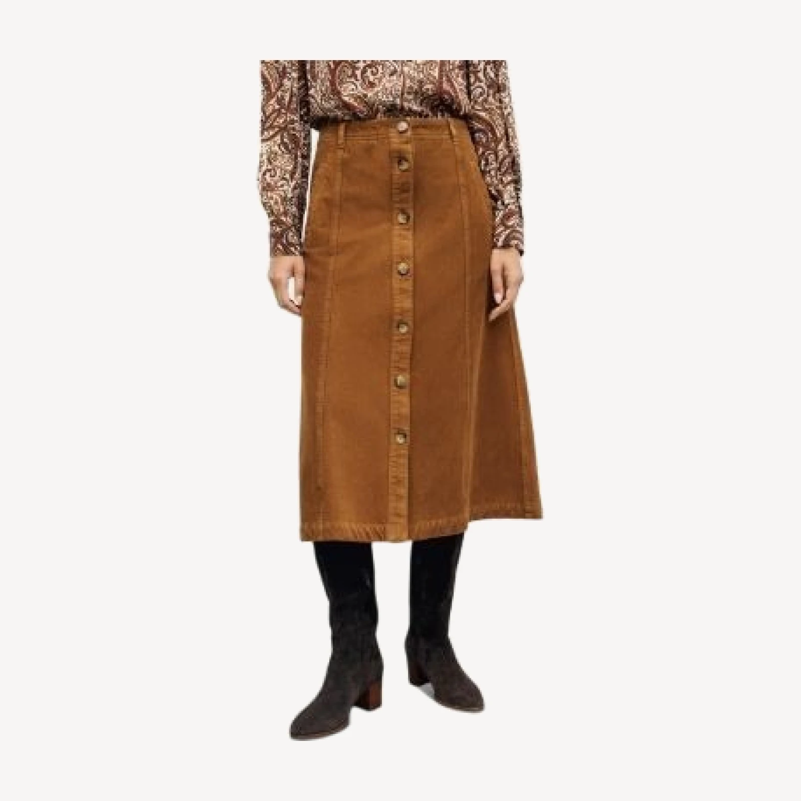 Gerard Darel Tiphaine Velvet Cotton Stretch Midi Skirt