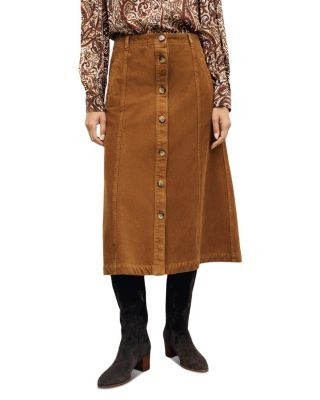 Gerard Darel Tiphaine Velvet Cotton Stretch Midi Skirt
