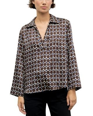 Gerard Darel Lorra Printed Open Collar Blouse