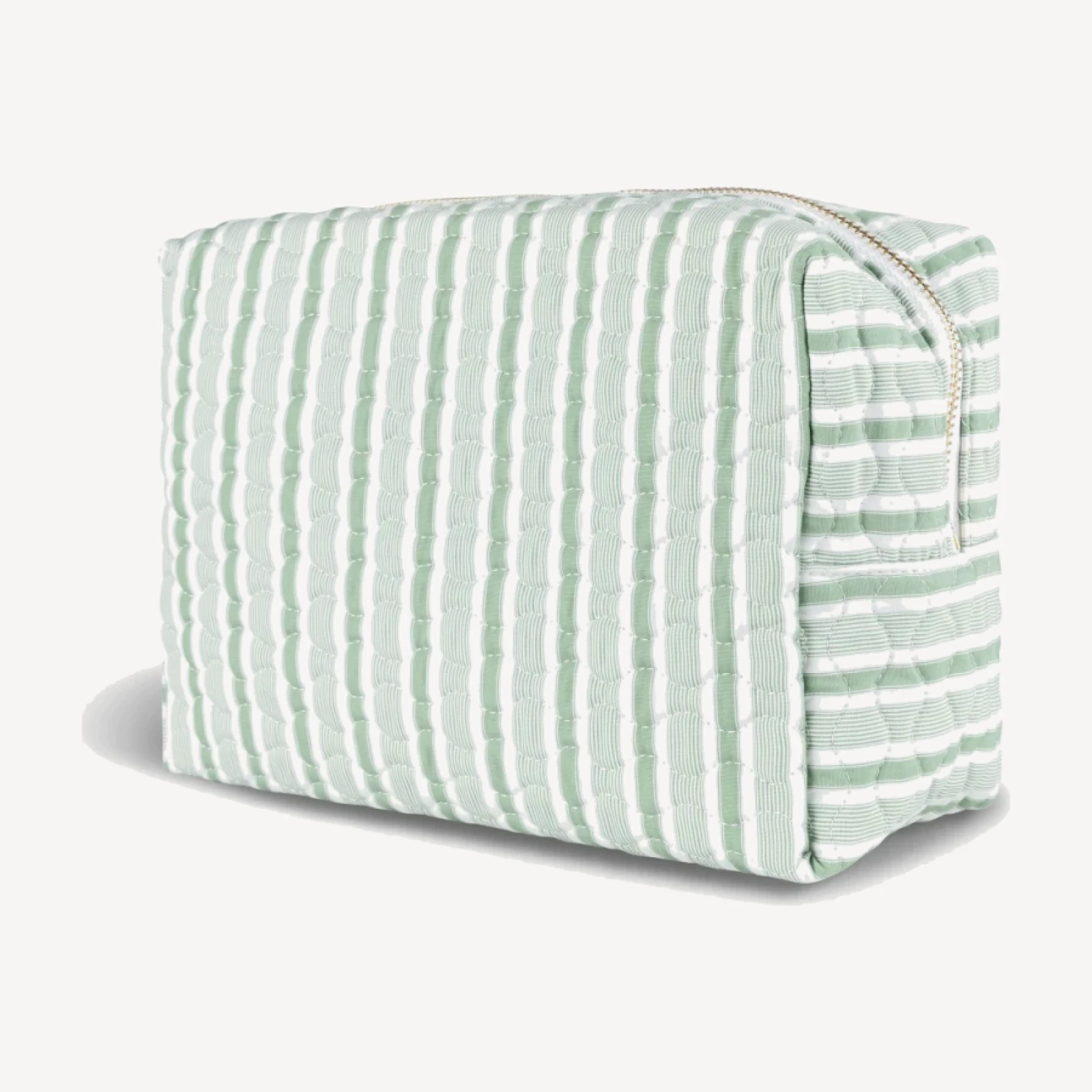 The Quilted Cosmetic Bag - Apple Green Stripe