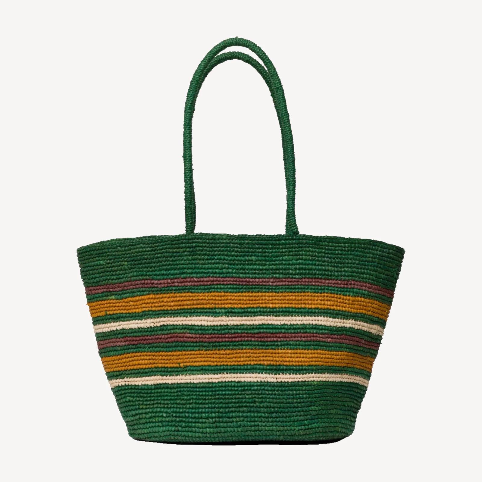HARBOUR TOTE -- GREEN STRIPED RAFFIA