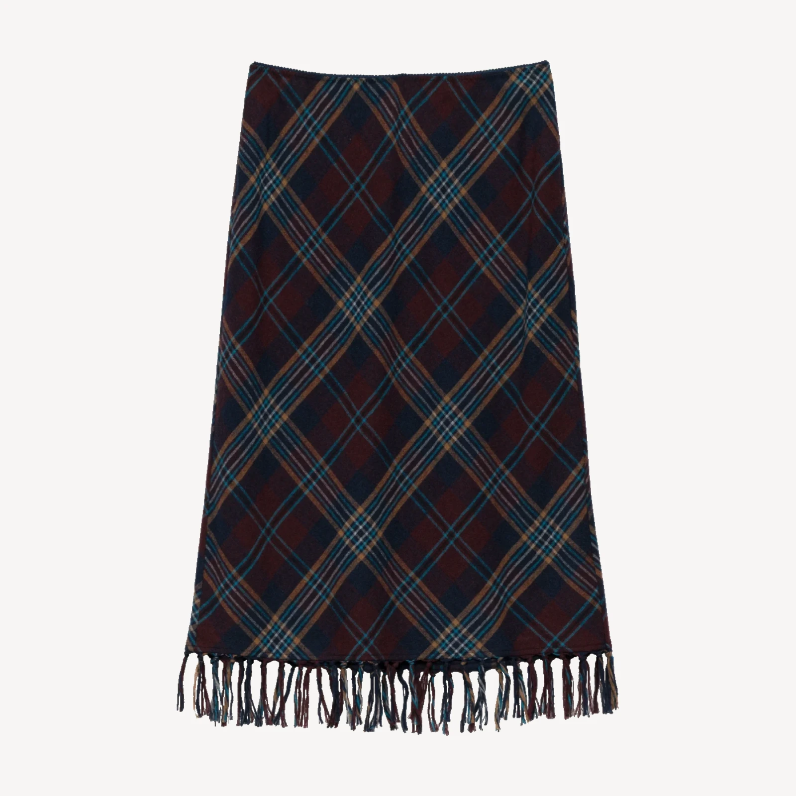 ELOWETTE KNOTTED FRINGE SKIRT -- WILLOUGHBY PLAID